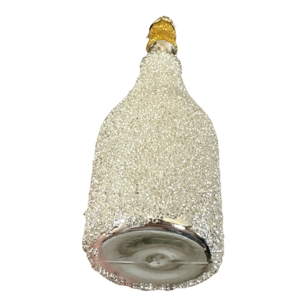 Anthropologie Beaded Gold Champagne Bottle Glass Ornament NWT